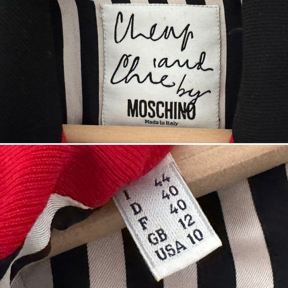 Moschino Vintage Blazer Cheap Chic Wool 80s Military Italy Designer Red Black 10 - Picture 12 of 12